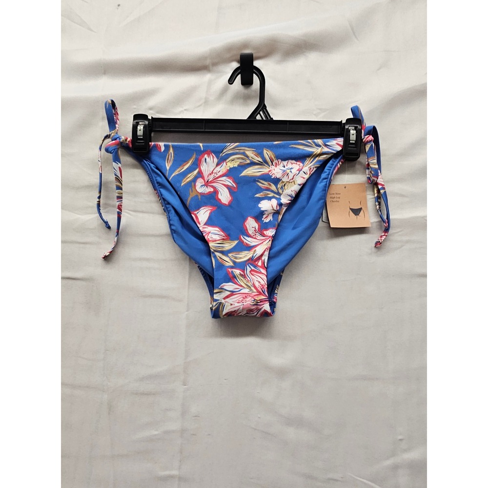 Shade & Shore Womens Floral Side Tie Bikini Bottoms Blue Nylon Blend Size XL